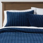 Full/queen Channel Stitch Velvet Quilt Navy - Threshold. Fixed Price $32.29.