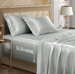 4PCS King Size Satin Sheet Set Silver Grey Deep Pocket 18-24 Inch Mattress. Fixed Price $52.37.