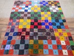 Vtg Patchwork Blanket Quilt Tied Red Calico Backing 82 X 74 Crazy. Fixed Price $99.99.