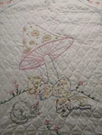 Vintage Baby Quilt Blanket Hand Embroidered Mushroom Sleeping Kitten Puppy. Fixed Price $63.99.