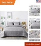 Elegant Grey Queen Quilt Set - 3 Piece Bohemian Microfiber Bedspread 90X96. Fixed Price $47.00.