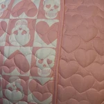 New 3PC Full Queen Betsey Johnson Pink Hearts Skulls Reversible Quilt Set. Fixed Price $99.00.