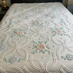 Vtg Retrac Pink Chenille Bedspread 84" X 102" Medallion Floral Cottage. Fixed Price $159.99.