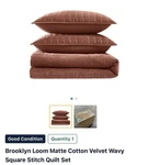 Brooklyn 3 Piece Quilt King Size Set Matte Cotton Velvet. Fixed Price $79.99.