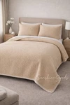 Donna Karan Queen Velvet Quilt Set Gold Sateen Hand-stitched Cotton Shams. Fixed Price $199.00.