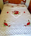 Mi-mi Oriental Imports White Queen Bedspread Ruffle Embroidered Flower Shams. Fixed Price $72.99.