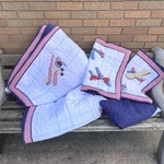 Vtg Pottery Barn Tysons Airplane Quilt & 2 Pillow Sham X 86" Dust Ruffle F/q. Fixed Price $134.95.