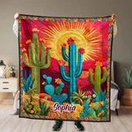 Custom Southwestern Cactus Quilt Blanket Sun Desert Boho Bedding Gift Throw. Fixed Price $43.55.