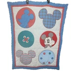 Vintage Disney Baby Quilt Crib Blanket Mickey Mouse Stitched Thick 31"X40". Fixed Price $29.65.