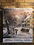 American Homestead Winter Tapestry Currier & Ives Wall Hanging 26 X 36 W/ Rod. Fixed Price $24.99.
