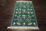 4X6 Hand Woven Wool Emerald Kilim Transitional Botanical Flatweave Vintage Rug. Fixed Price $229.99.