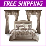 Elegant 24-PIECE Room Bag Comforter Set With Matching Curtains Taupe King. Fixed Price $239.19.