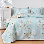 Joyreap 3 Pieces Reversible Floral Set Aqua, Microfiber Soft Quilt,. Fixed Price $39.69.