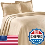 Superior 100 Cotton Geometric Fret 3-PIECE Scalloped Bedspread Set Queen Ivory. Fixed Price $65.52.