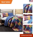 Misha Reversible Cotton Quilt King Size 3 Piece Set Fuchsia & Navy - Bed.... Fixed Price $148.63.