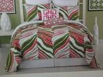 Trina Turk Residential Tiger Leaf Twin Coverlet & Sham Green, Pink White New. Fixed Price $79.00.