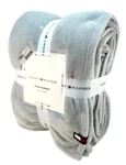 New Tommy Hilfiger Queen Size Grey With Badge Logo Classic Micromink Blanket. Fixed Price $64.99.