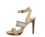 Womens Joes Beige Leather Blue Ankle Strap Slim Heels Sandals Size 7.5. Fixed Price $69.30.