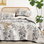 Floral King SET,3 Pieces Grey Botanical Leaf & Butterfly Pattern Be. Fixed Price $65.99.