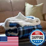 Lavish Home Blue Plaid Fleece Sherpa Throw Blanket 50X60 Cozy Reversible Couch. Fixed Price $39.28.