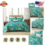 Queen Cotton Quilt Set 3PC Turquoise Peacock Floral Reversible Bedspread Luxury. Fixed Price $138.59.