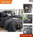 Stylish Reversible Queen Comforter Set - Seven Piece Ultra Soft Grey Bedding. Fixed Price $51.99.
