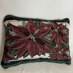 Tapestry Throw Pillow Christmas Holiday Poinsettias Rectangle Red Green White. Fixed Price $10.99.
