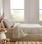 Quince Lightweight European Linen Box Quilt Coverlet King Toffee Brown. Fixed Price $96.96.