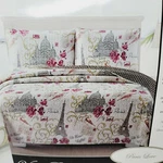 3PC Paris Love King Quilt & Sham Set Romantic Eiffel Tower Tour Postcard Flower. Fixed Price $35.00.