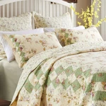 Cottage Lilac 3P Queen Quilt Set : Bliss Vintage Rose Green Floral Ivory Shabby. Fixed Price $139.45.