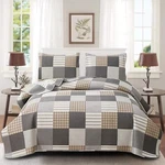 Chesity Brown Black Plaid Bedding Sets, 3 Pcs King Size Quilt Bedspread Checked. Fixed Price $58.34.