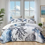 Weesire Coastal Quilt Set Twin W/ Shams, Nautical Beach Comforter Bedding. Fixed Price $71.82.