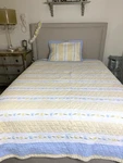 Shabby Chic Quilt Set Hand Stitched W/daisy Chain Embroidery Blue Yellow Cottage. Fixed Price $65.00.