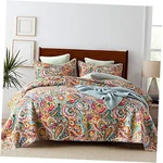 Visimisi Cotton Bedspread Quilt Sets, Queen Size Yellow Red Paisley Floral. Fixed Price $119.75.