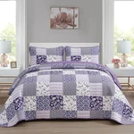 Purple Quilt Set Queen SIZE,3 Pieces Boho Floral Plaid Bedspread Coverlet Fo. Fixed Price $54.62.
