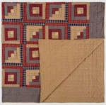 Twin Quilt Red Blue Tan Hand Stitched Log Cabin Patchwork Cotton Millsboro. Fixed Price $150.95.
