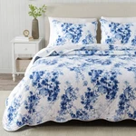 Great Bay Home Floral Full/queen Quilt Set With Shams, Blue Bedding Se.... Fixed Price $83.46.