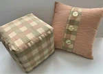 Pair Of The Bombay Company Throw Pillows 2 Peach/khaki Two Checked. Fixed Price $29.98.
