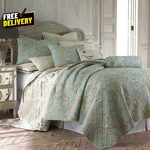 Lyon Teal Quilt Set - Full/queen +two Standard Pillow Shams Bird Toile. Fixed Price $145.50.