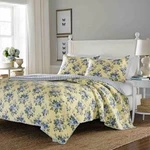 Quilt Set King Yellow Base Blue Flower Pillow Sham Cotton Reversible Bedding. Fixed Price $143.67.