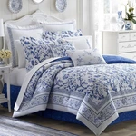 Laura Ashley Charlotte Blue Floral Cotton Queen Comforter Set 4PC. Fixed Price $138.99.