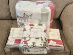 New Pottery Barn Teen The Grinch Queen Quilt Shams Flannel Sheet Set Christmas. Fixed Price $439.95.