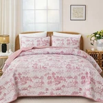 Drucon Toile Village Quilt Set Queen Size Pink Botanical Christmas Microfiber. Fixed Price $70.83.