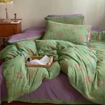 New Anthropologie Green Purple Floral Linen Queen / King Bedding Duvet Sham Set. Fixed Price $170.00.
