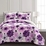 Lush Decor Leah Reversible Floral Quilt Set, 3 Full/queen, Gray & Purple. Fixed Price $104.58.