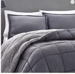 Eddie Bauer Sherwood Reversible Micro-suede Sherpa Comforter Set, King Grey. Fixed Price $249.99.