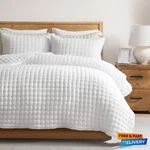 Elegant White King Size Quilt Set With Gold Cross Stitch, 3 Pieces - All Seas.... Fixed Price $89.37.