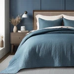 Sleep Cooler All Year - King Cotton Sateen Quilt Set 3PC Sonoma Blue. Fixed Price $179.99.