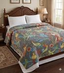Indian Bird Printed Gray Cotton Kantha Quilt Blanket Gudari Throw Bedspreads. Fixed Price $39.48.