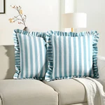 Cpc Blue Striped Hand Block Print Cotton Ruffle Decorative Throw Covers With .... Fixed Price $80.00.